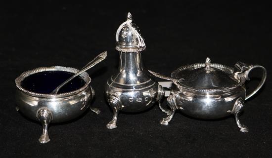 A 1960s silver three piece condiment set.